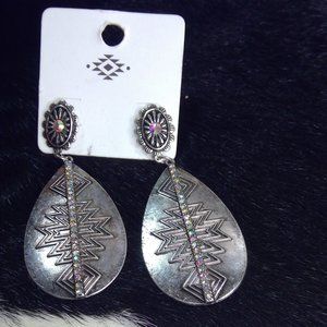 Teardrop Shape Faux Rhinestone Western Cowboy / Cowgirl Dangling Earrings
